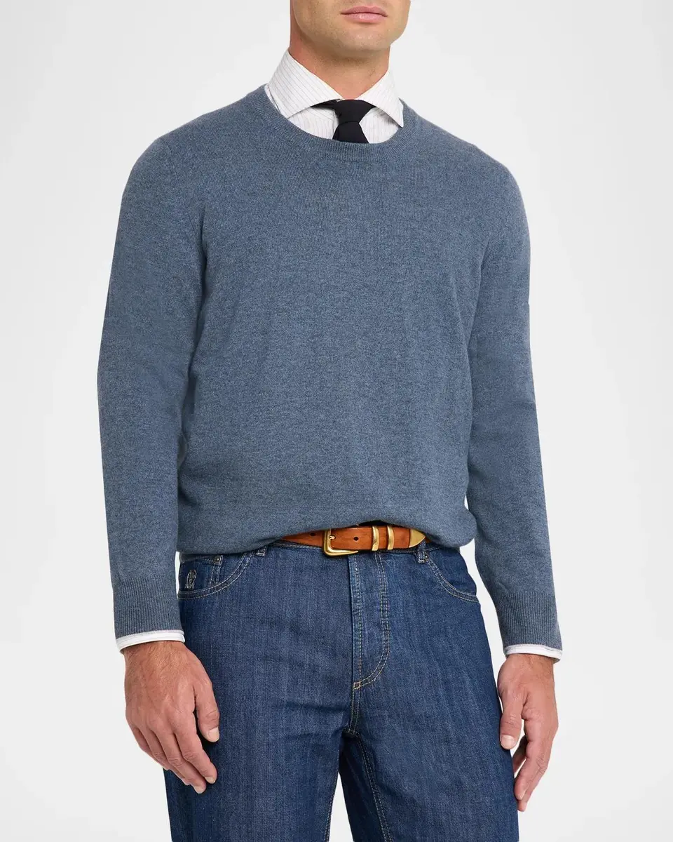 Brunello Cucinelli Men's Cashmere Melange Crewneck Sweater | Thumbnail 4 Brunello Cucinelli Men's Cashmere Melange Crewneck Sweater | Thumbnail 4