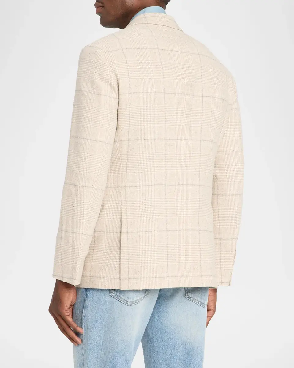 Brunello Cucinelli Men's Silk and Wool Plaid Suit Jacket | Thumbnail 3