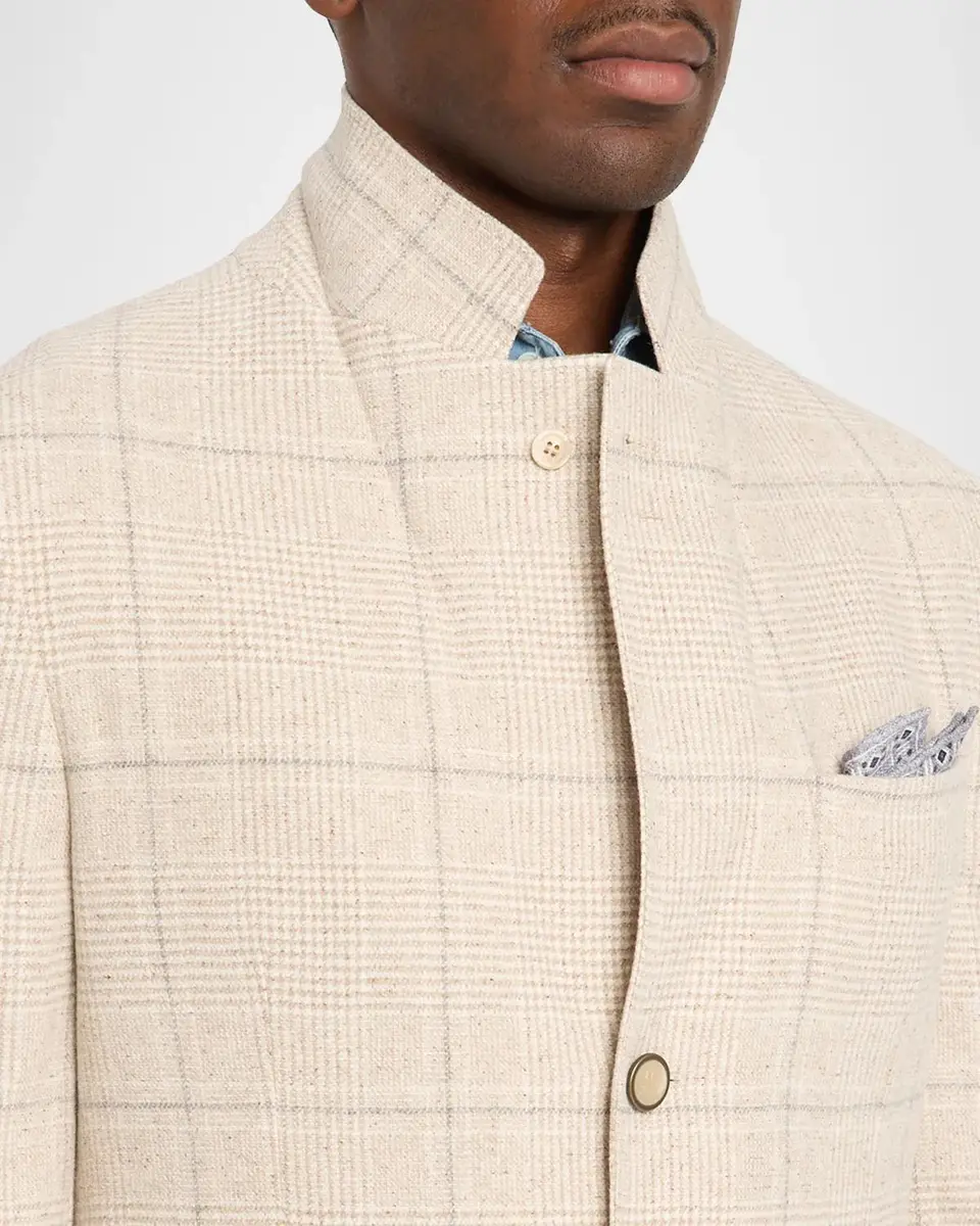 Brunello Cucinelli Men's Silk and Wool Plaid Suit Jacket | Thumbnail 7