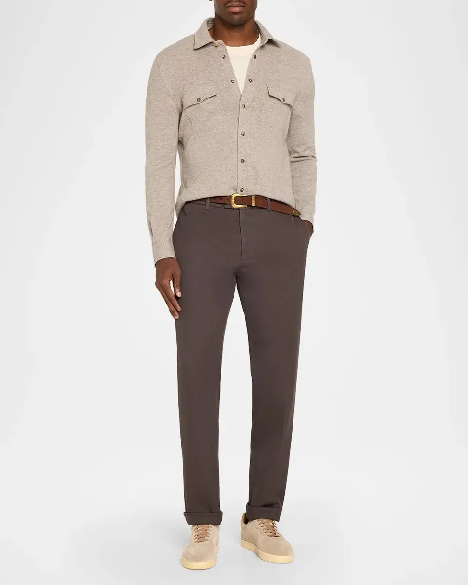 Brunello Cucinelli Men's Cotton Straight Leg Flat-Front Pants | Thumbnail 2