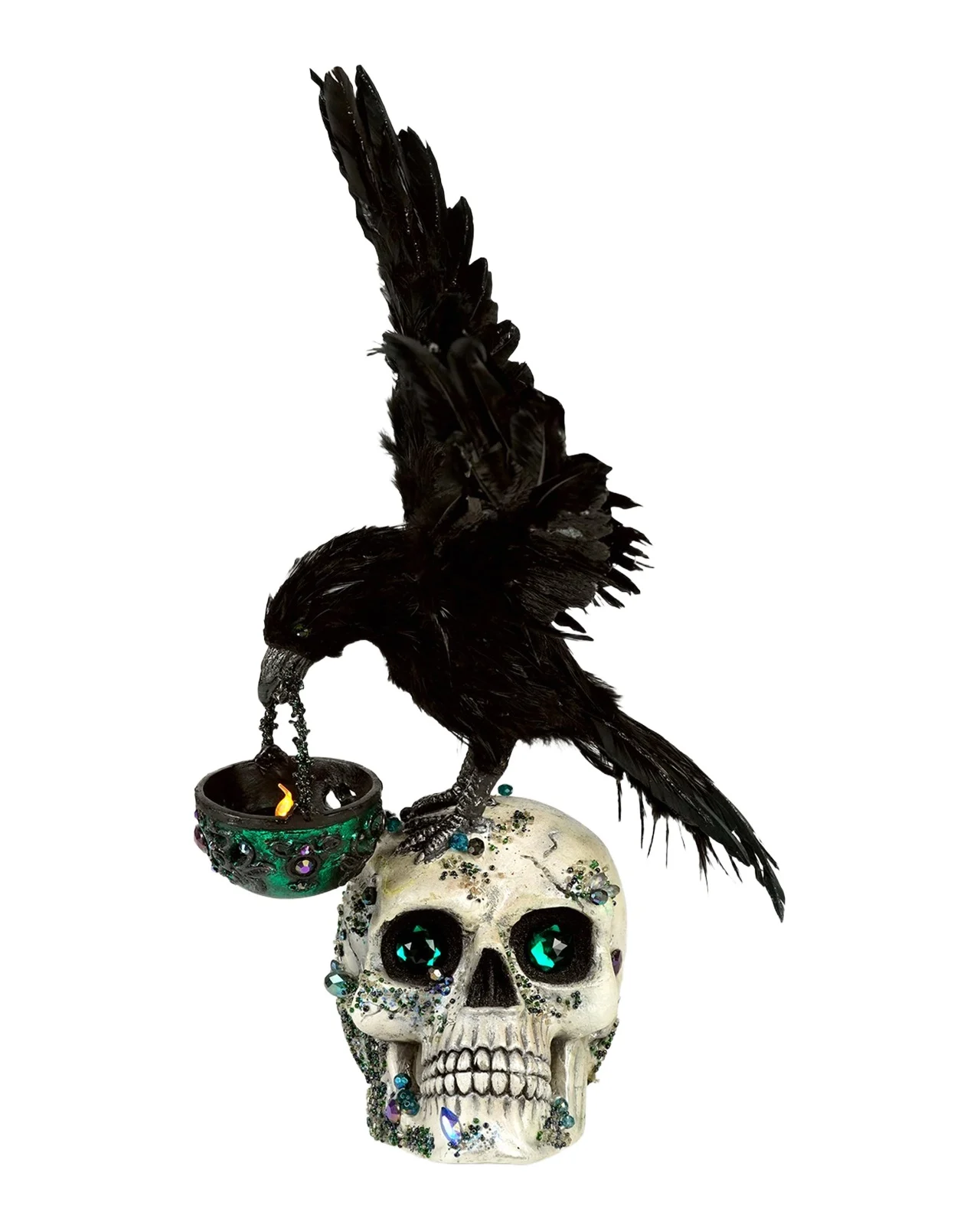 Katherine 's Collection Enchanted Emerald Widow Watchful Crow With Tea Light Lantern