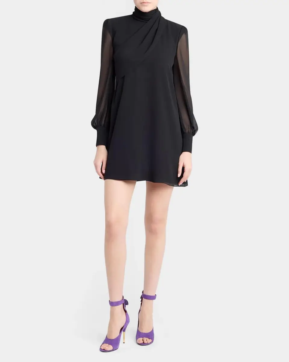 Valentino Garavani Mock-Neck Draped Silk Georgette Mini Dress | Thumbnail 2 Valentino Garavani Mock-Neck Draped Silk Georgette Mini Dress | Thumbnail 2