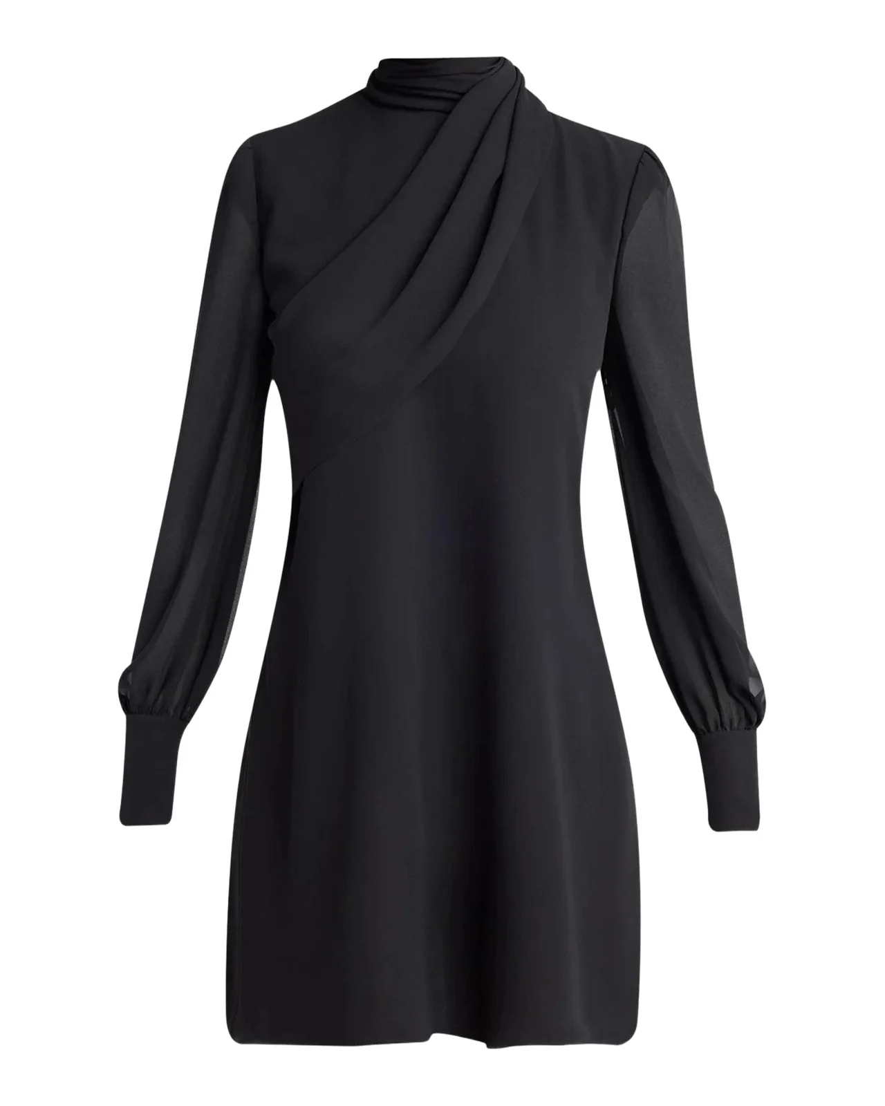 Mock-Neck Draped Silk Georgette Mini Dress Mock-Neck Draped Silk Georgette Mini Dress