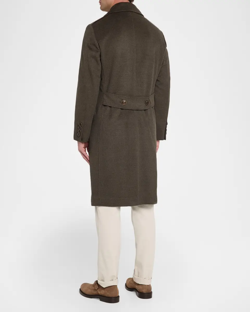 Brunello Cucinelli Men's Wool Mid-Length Double-Breasted Overcoat | Thumbnail 3 Brunello Cucinelli Men's Wool Mid-Length Double-Breasted Overcoat | Thumbnail 3
