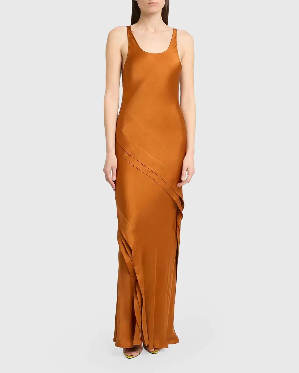 Saint Laurent Sleeveless Draped Silk Tank Dress | Thumbnail 2