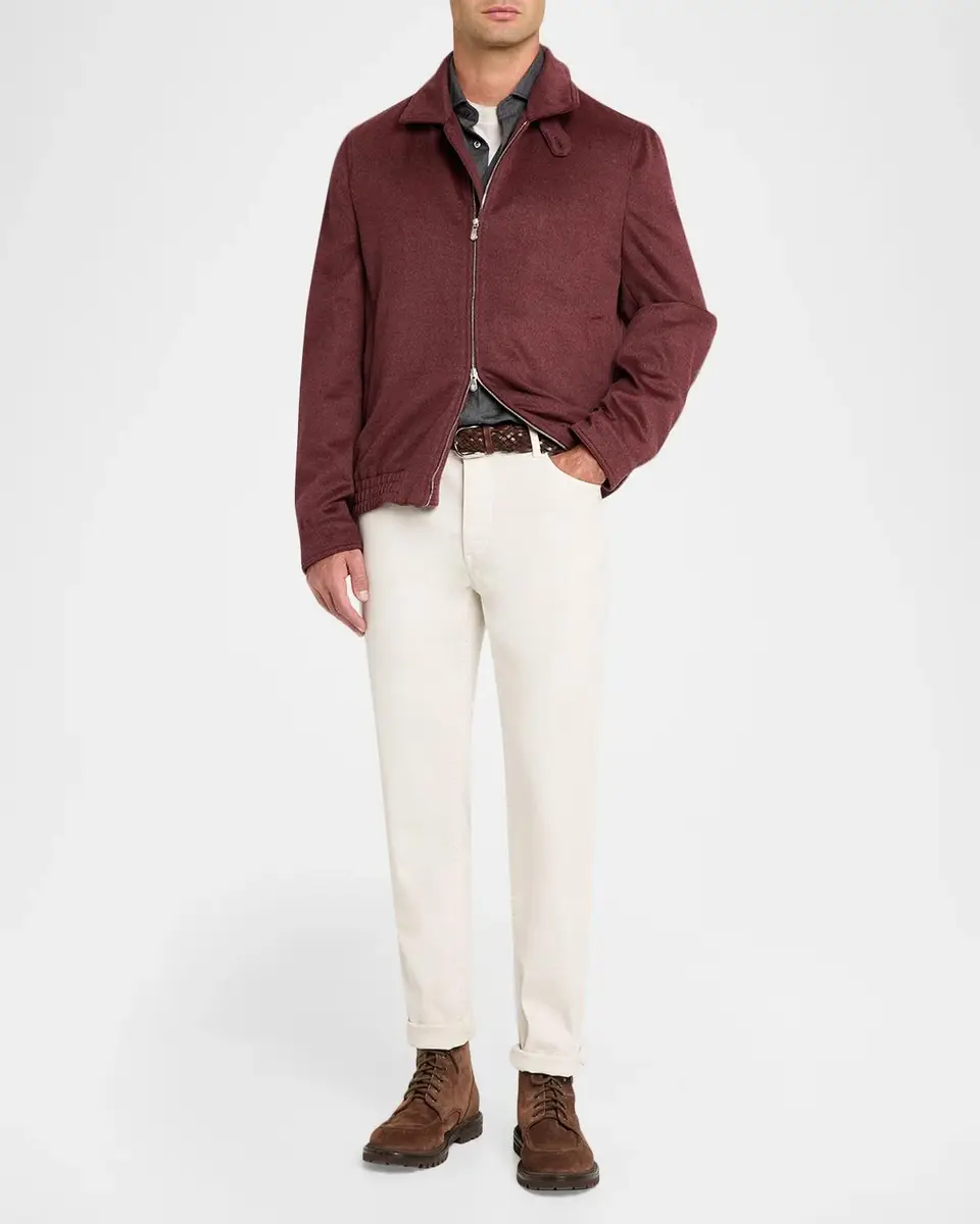 Brunello Cucinelli Men's Cotton and Cashmere Diagonal Flannel Button-Down Shirt | Thumbnail 2