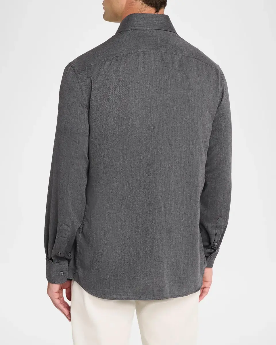 Brunello Cucinelli Men's Cotton and Cashmere Diagonal Flannel Button-Down Shirt | Thumbnail 3