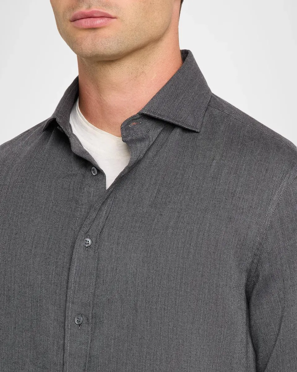 Brunello Cucinelli Men's Cotton and Cashmere Diagonal Flannel Button-Down Shirt | Thumbnail 5