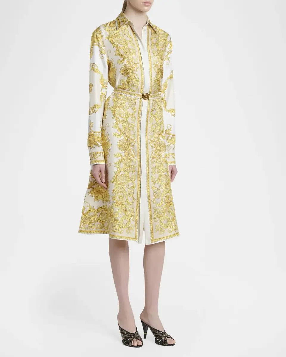 Versace New Baroque Silk Twill Belted Midi Shirtdress | Thumbnail 4 Versace New Baroque Silk Twill Belted Midi Shirtdress | Thumbnail 4
