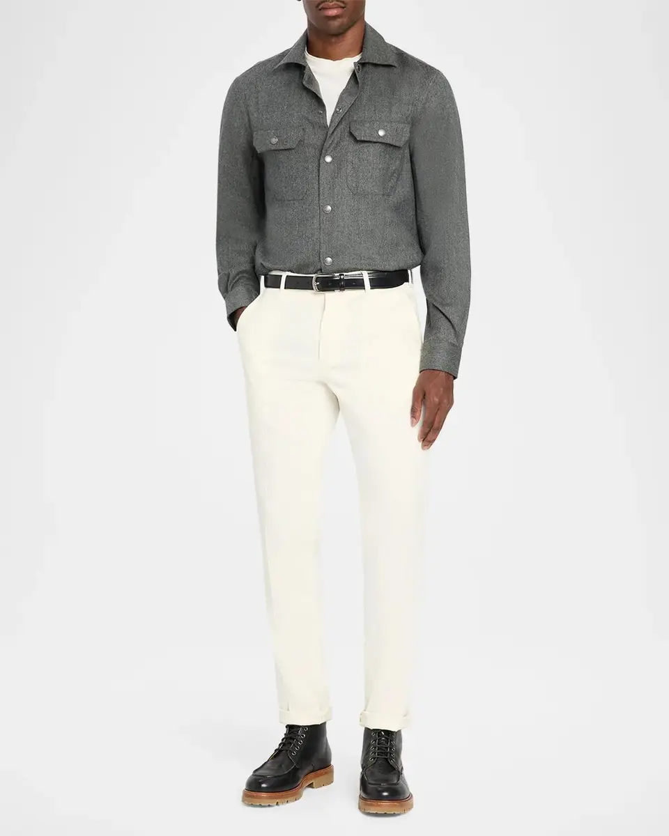 Brunello Cucinelli Men's Wool Snap-Front Overshirt | Thumbnail 2 Brunello Cucinelli Men's Wool Snap-Front Overshirt | Thumbnail 2