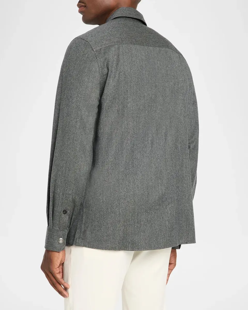 Brunello Cucinelli Men's Wool Snap-Front Overshirt | Thumbnail 3 Brunello Cucinelli Men's Wool Snap-Front Overshirt | Thumbnail 3