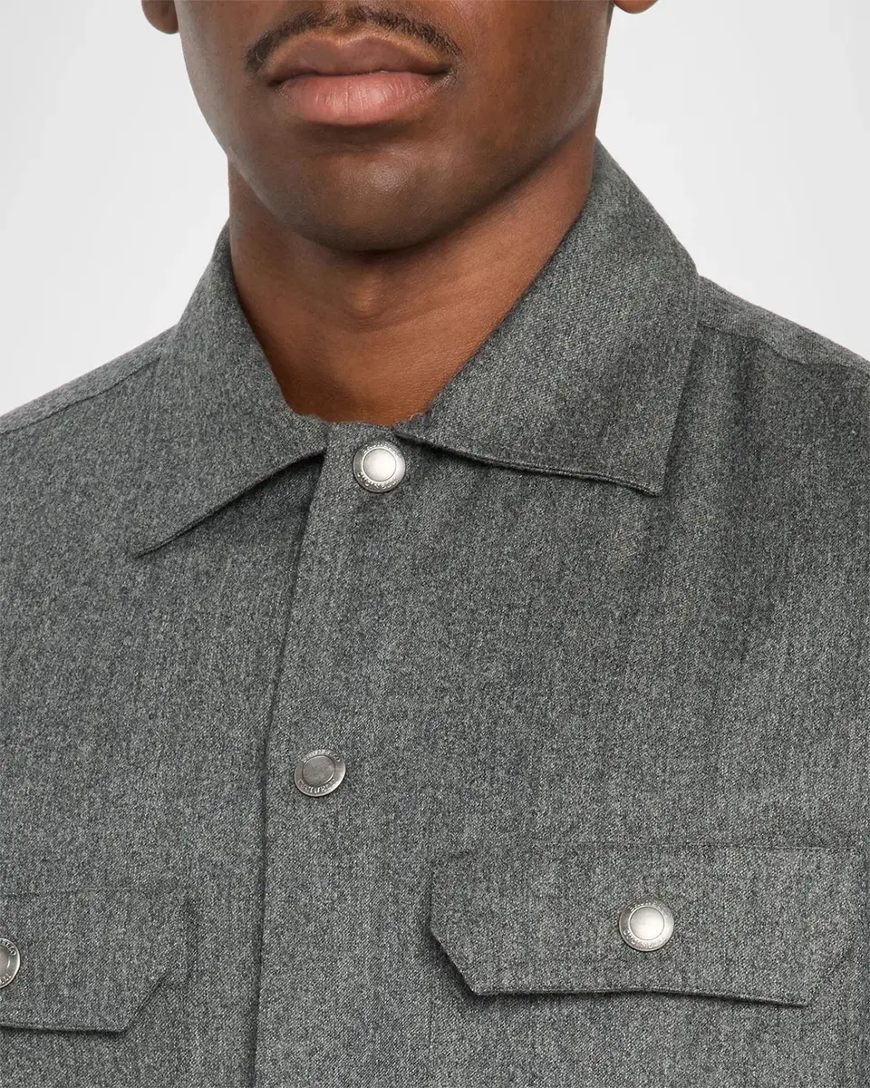 Brunello Cucinelli Men's Wool Snap-Front Overshirt | Thumbnail 5 Brunello Cucinelli Men's Wool Snap-Front Overshirt | Thumbnail 5