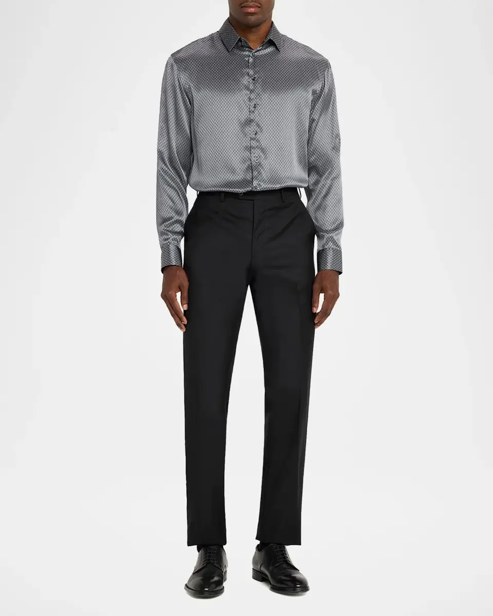 Giorgio Armani Men's Silk Chevron Button-Front Shirt | Thumbnail 2 Giorgio Armani Men's Silk Chevron Button-Front Shirt | Thumbnail 2