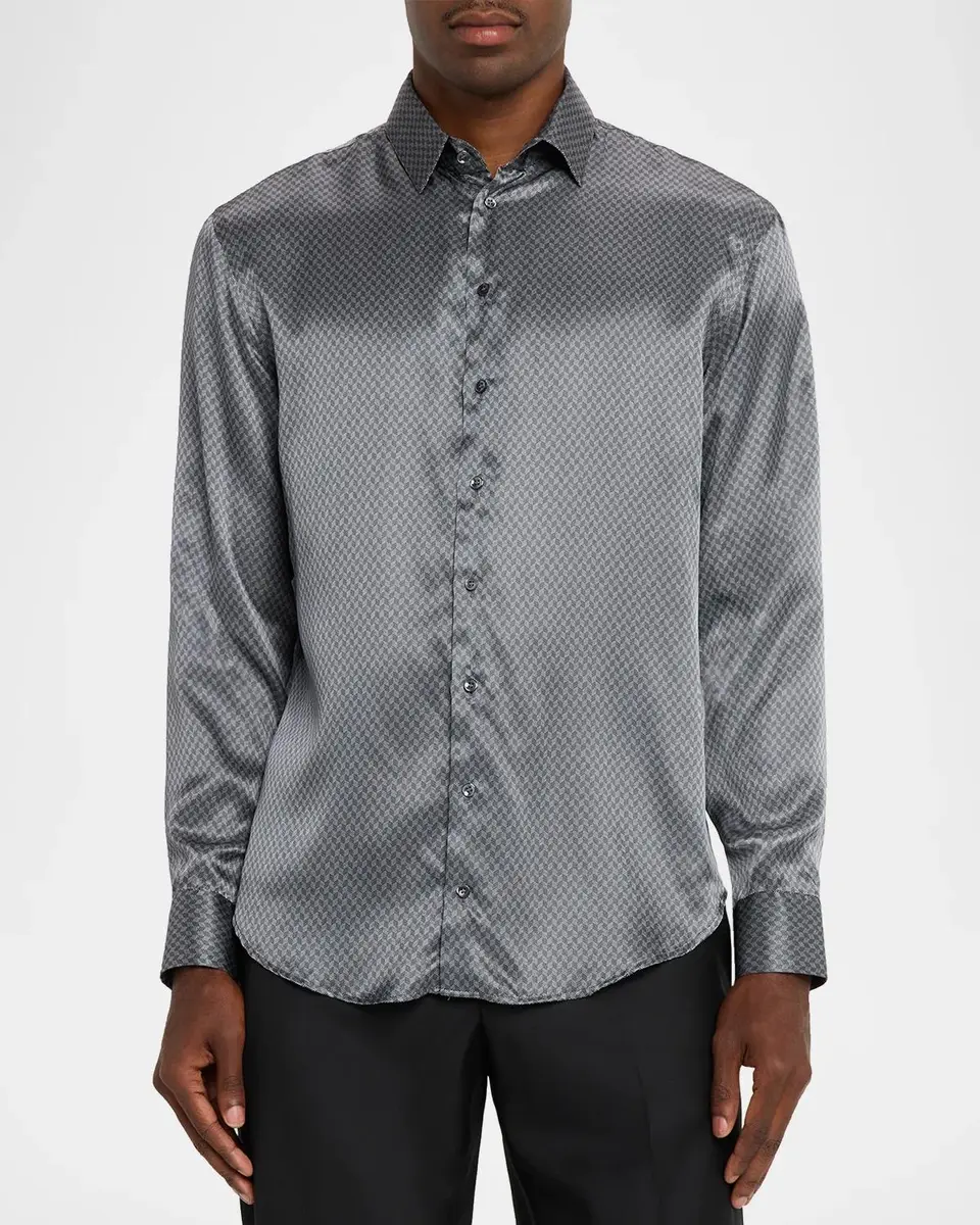 Giorgio Armani Men's Silk Chevron Button-Front Shirt | Thumbnail 4 Giorgio Armani Men's Silk Chevron Button-Front Shirt | Thumbnail 4