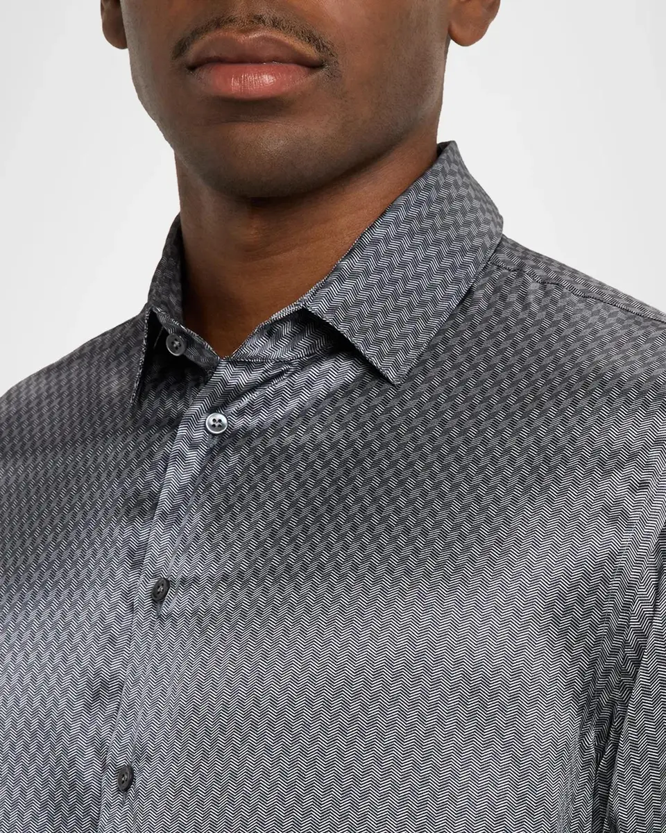 Giorgio Armani Men's Silk Chevron Button-Front Shirt | Thumbnail 5 Giorgio Armani Men's Silk Chevron Button-Front Shirt | Thumbnail 5