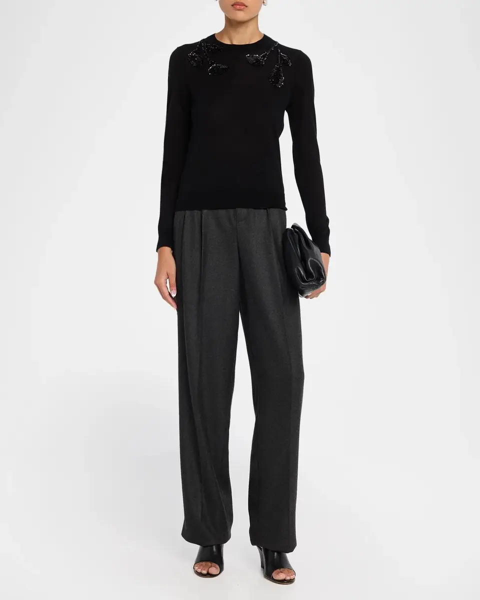 Carolina Herrera Embroidered Wool & Silk-Blend Long-Sleeve Sweater | Thumbnail 2 Carolina Herrera Embroidered Wool & Silk-Blend Long-Sleeve Sweater | Thumbnail 2
