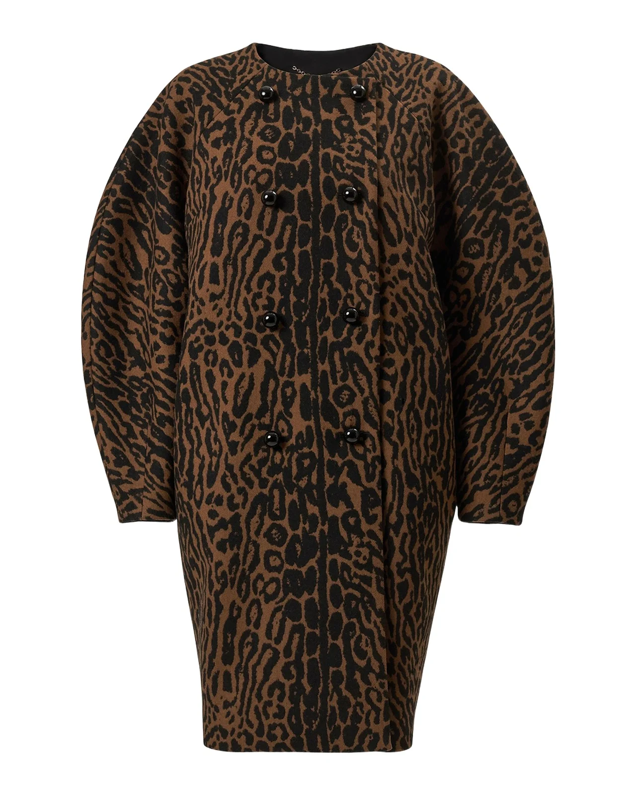 Carolina Herrera Leopard-Print Wool Double-Breasted Cocoon Coat