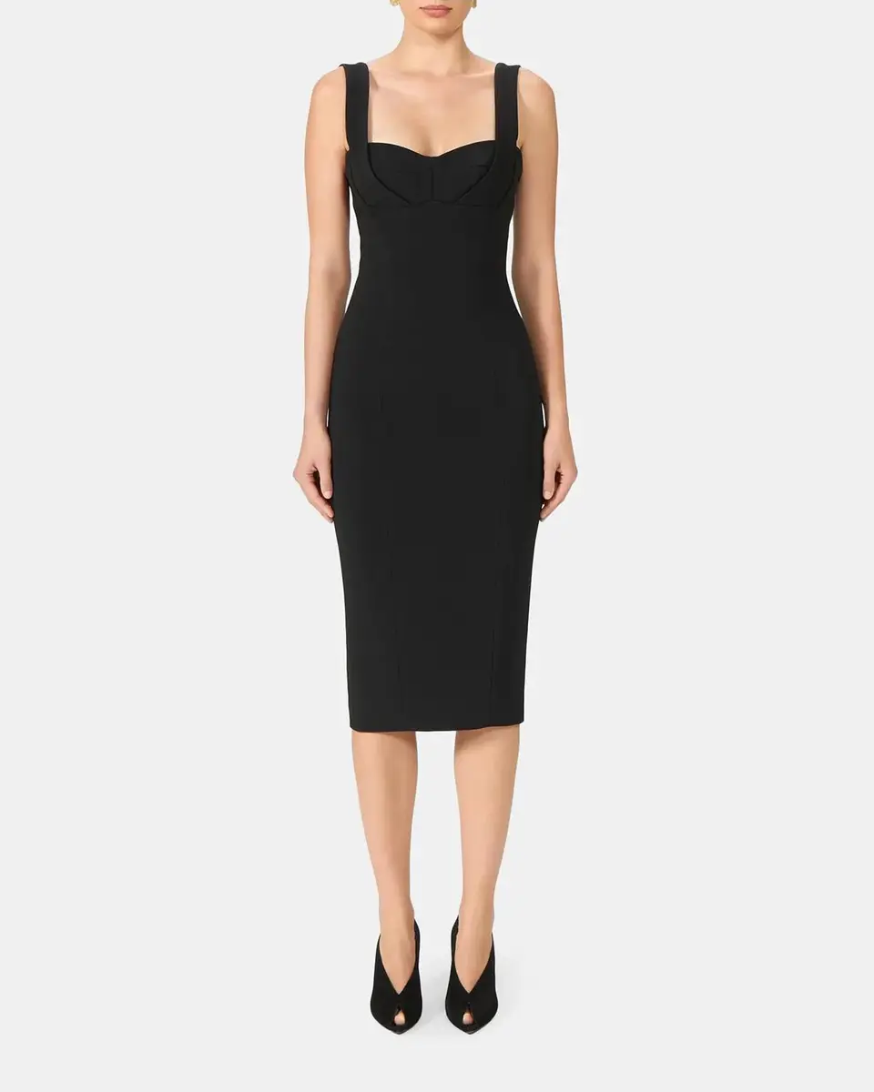 Costarellos Avera Sculpted Crepe Sleeveless Midi Dress | Thumbnail 2