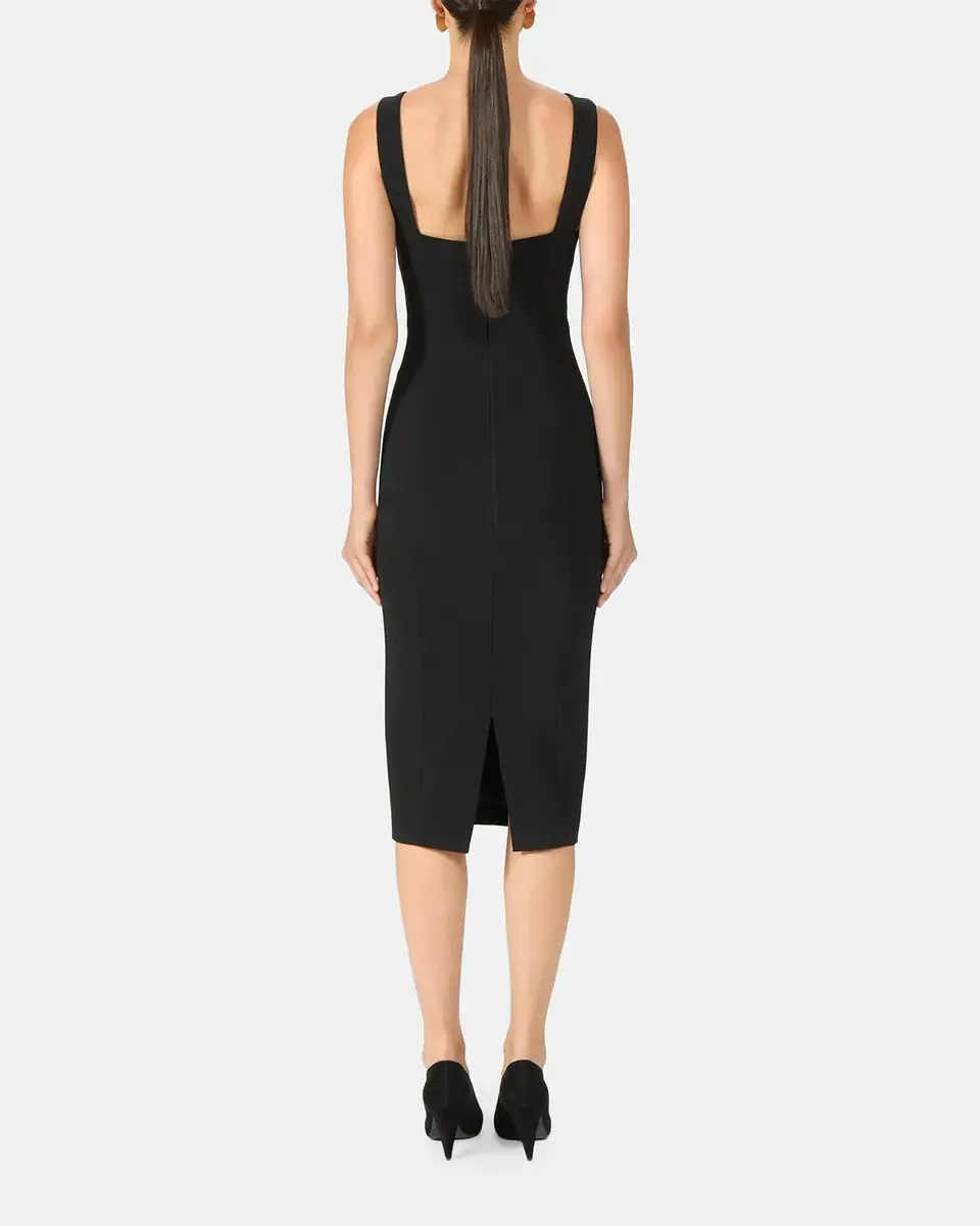 Costarellos Avera Sculpted Crepe Sleeveless Midi Dress | Thumbnail 3