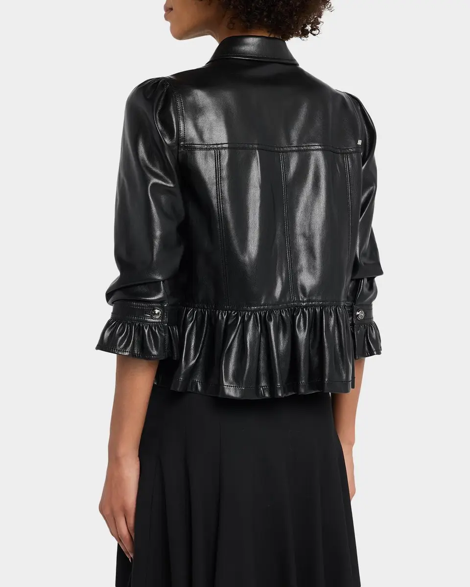 Cinq à Sept Delanie Ruffled Vegan Leather Jacket | Thumbnail 3