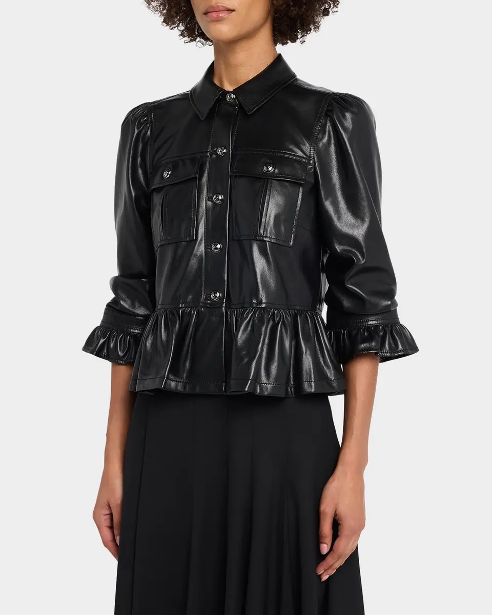 Cinq à Sept Delanie Ruffled Vegan Leather Jacket | Thumbnail 4