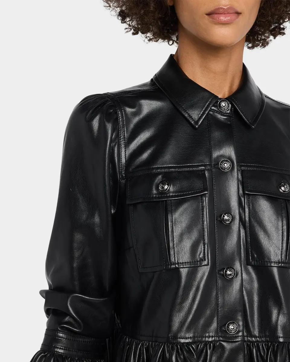 Cinq à Sept Delanie Ruffled Vegan Leather Jacket | Thumbnail 5