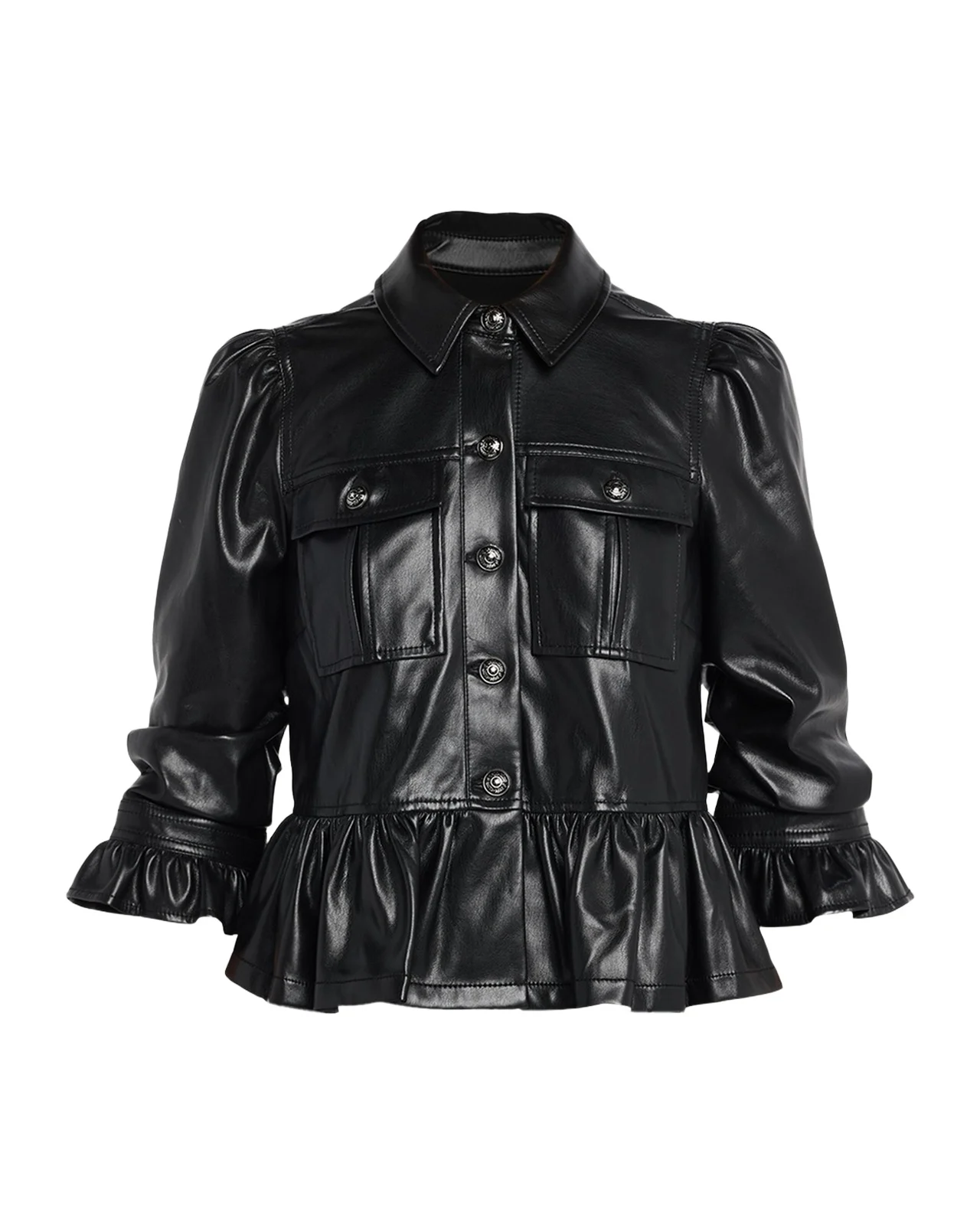 Cinq à Sept Delanie Ruffled Vegan Leather Jacket