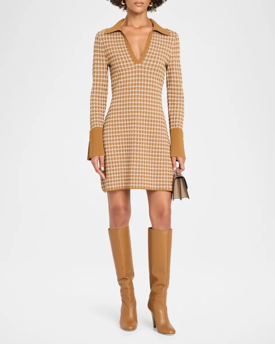 Veronica Beard Celena Plaid Knit V-Neck Mini Dress | Thumbnail 2