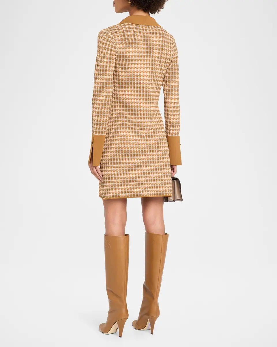 Veronica Beard Celena Plaid Knit V-Neck Mini Dress | Thumbnail 3