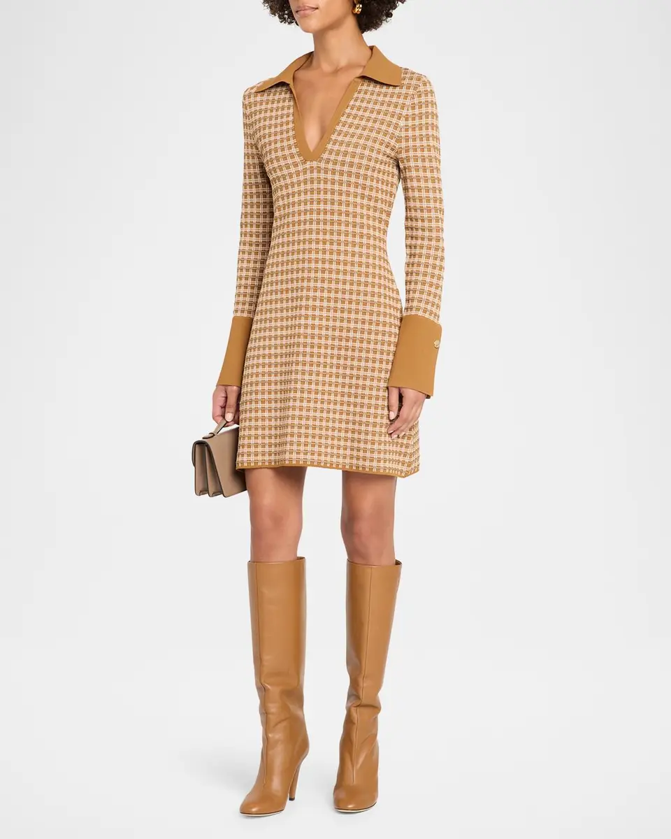 Veronica Beard Celena Plaid Knit V-Neck Mini Dress | Thumbnail 4