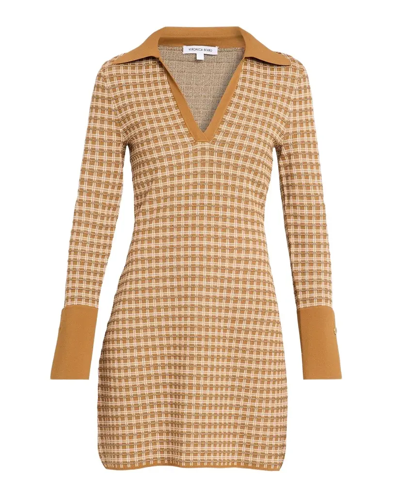 Veronica Beard Celena Plaid Knit V-Neck Mini Dress