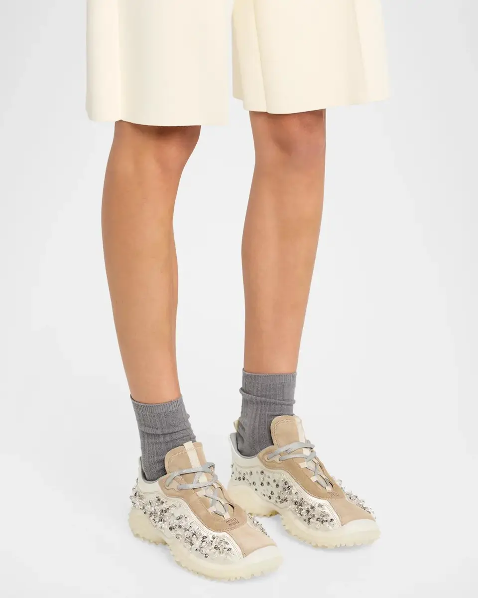 Miu Miu Embellished Suede and Canvas Low-Top Sneakers | Thumbnail 2