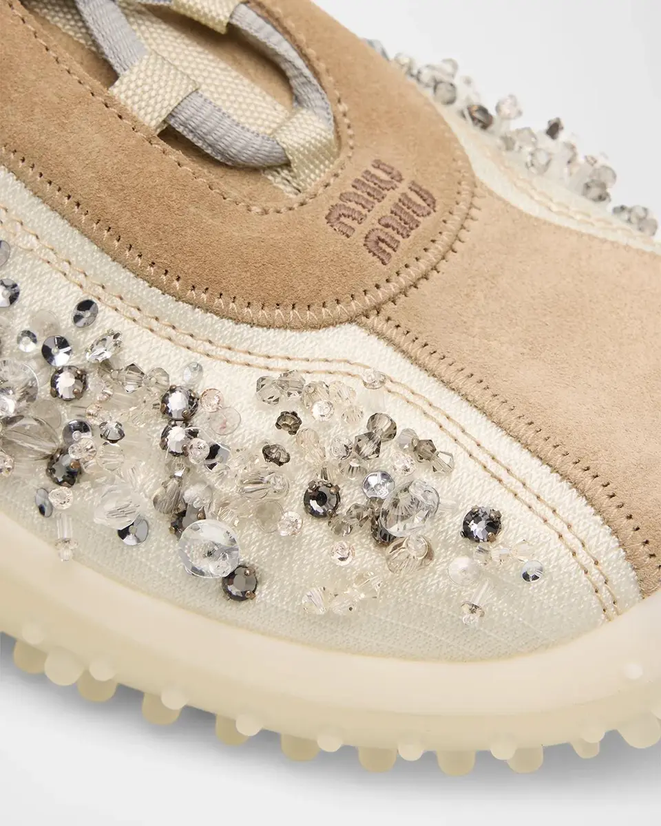 Miu Miu Embellished Suede and Canvas Low-Top Sneakers | Thumbnail 5