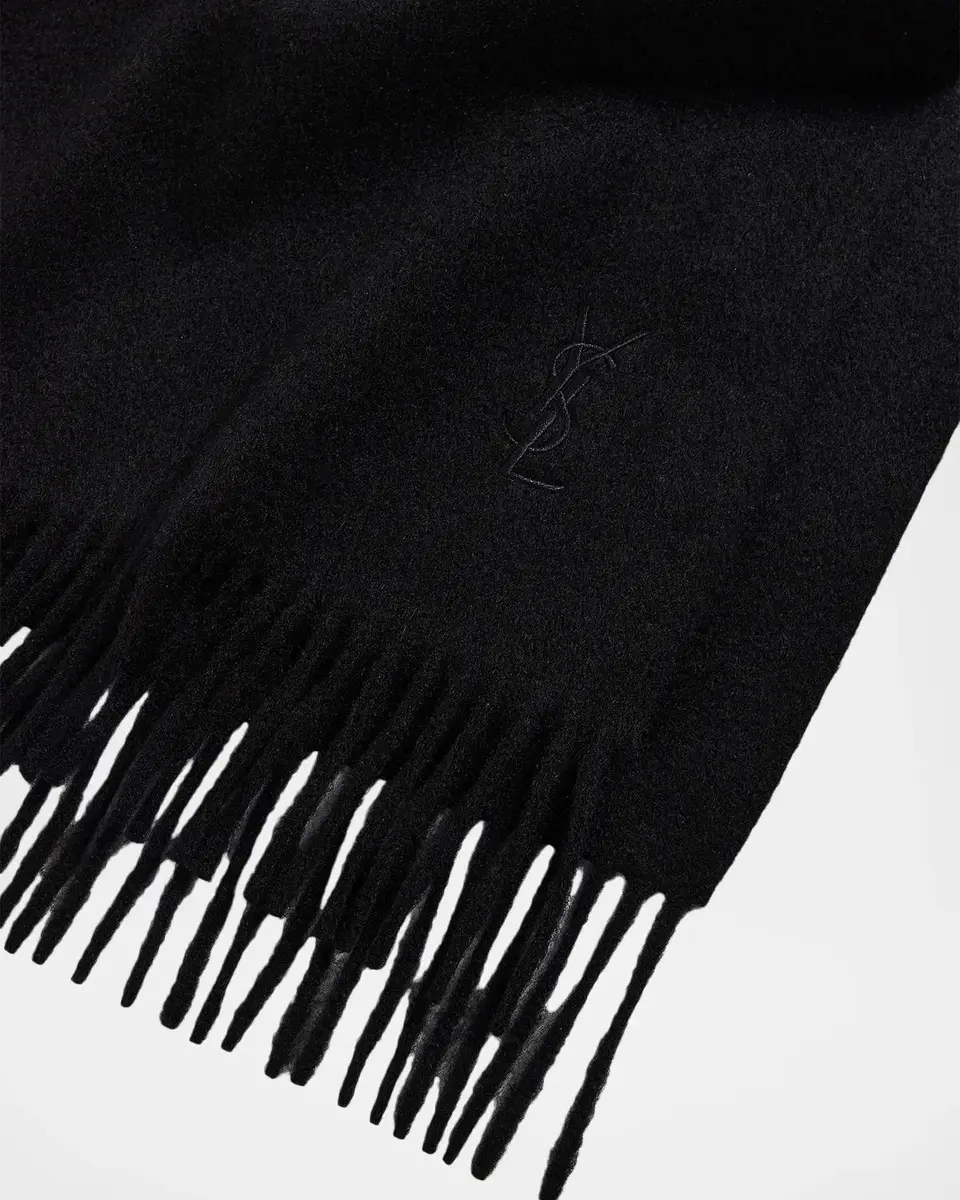 Saint Laurent Men's YSL Cashmere Embroidered-Cassandre Scarf | Thumbnail 2