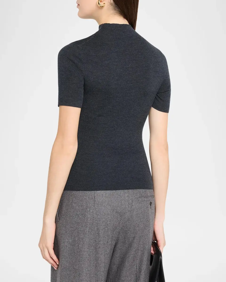 Theory Leenda Regal Merino Wool Short-Sleeve Mock-Neck Top | Thumbnail 3 Theory Leenda Regal Merino Wool Short-Sleeve Mock-Neck Top | Thumbnail 3