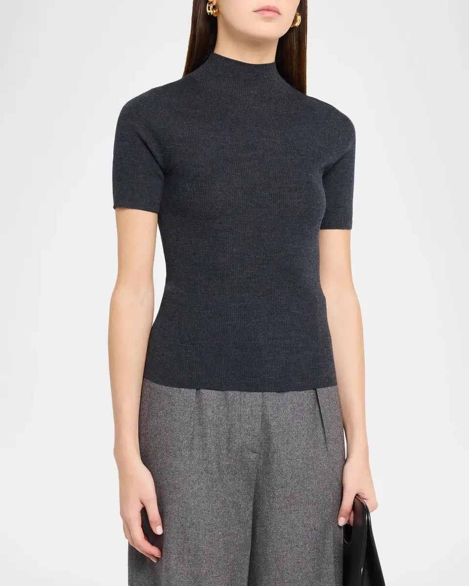 Theory Leenda Regal Merino Wool Short-Sleeve Mock-Neck Top | Thumbnail 4 Theory Leenda Regal Merino Wool Short-Sleeve Mock-Neck Top | Thumbnail 4