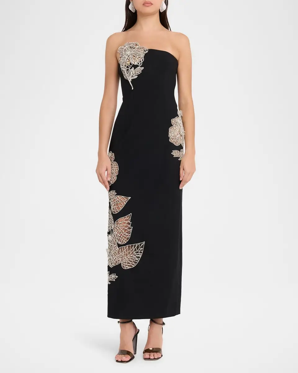 Oscar de la Renta Strapless Crystal Floral Inset Column Gown | Thumbnail 2 Oscar de la Renta Strapless Crystal Floral Inset Column Gown | Thumbnail 2
