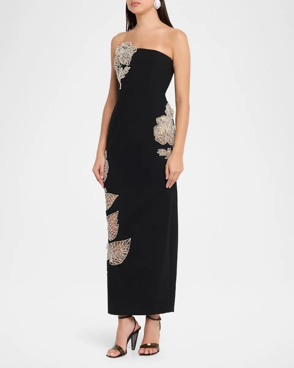 Oscar de la Renta Strapless Crystal Floral Inset Column Gown | Thumbnail 4 Oscar de la Renta Strapless Crystal Floral Inset Column Gown | Thumbnail 4