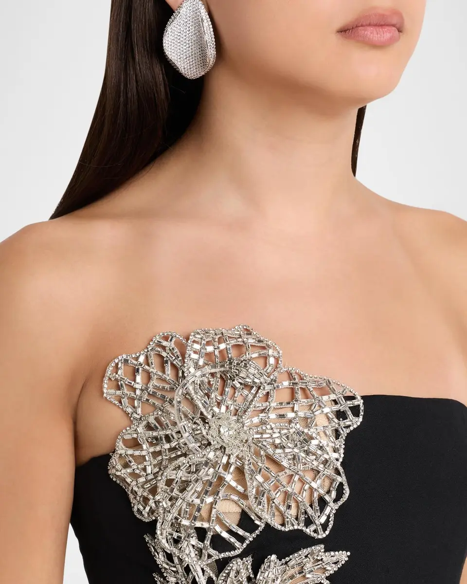 Oscar de la Renta Strapless Crystal Floral Inset Column Gown | Thumbnail 5 Oscar de la Renta Strapless Crystal Floral Inset Column Gown | Thumbnail 5