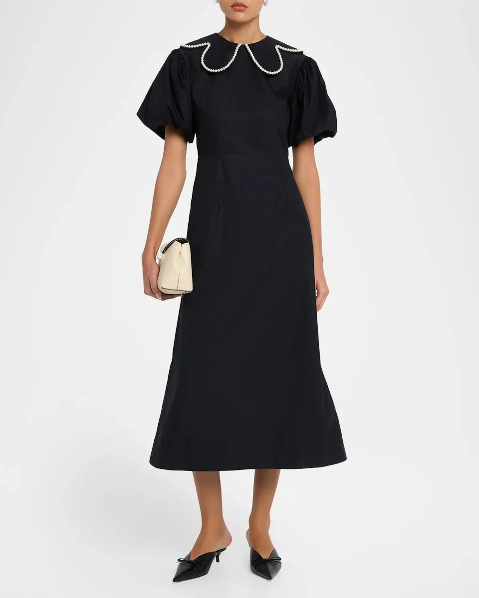 Simone Rocha Pearly-Beaded Collar Puff-Sleeve Midi Dress | Thumbnail 2