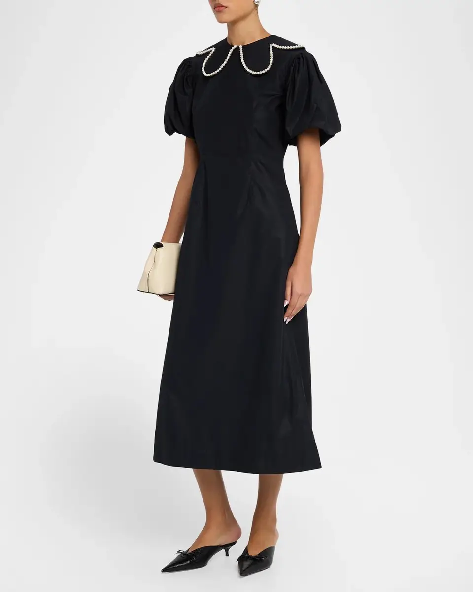 Simone Rocha Pearly-Beaded Collar Puff-Sleeve Midi Dress | Thumbnail 4