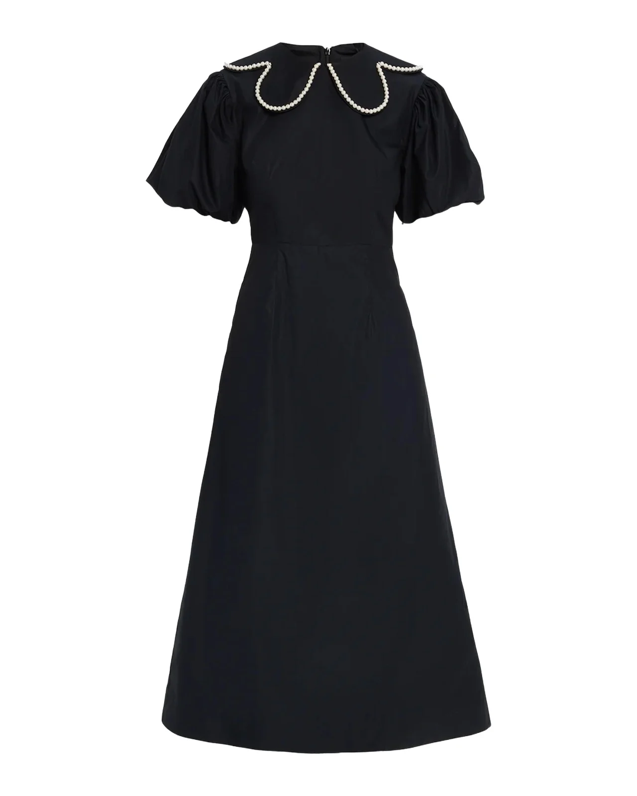 Simone Rocha Pearly-Beaded Collar Puff-Sleeve Midi Dress