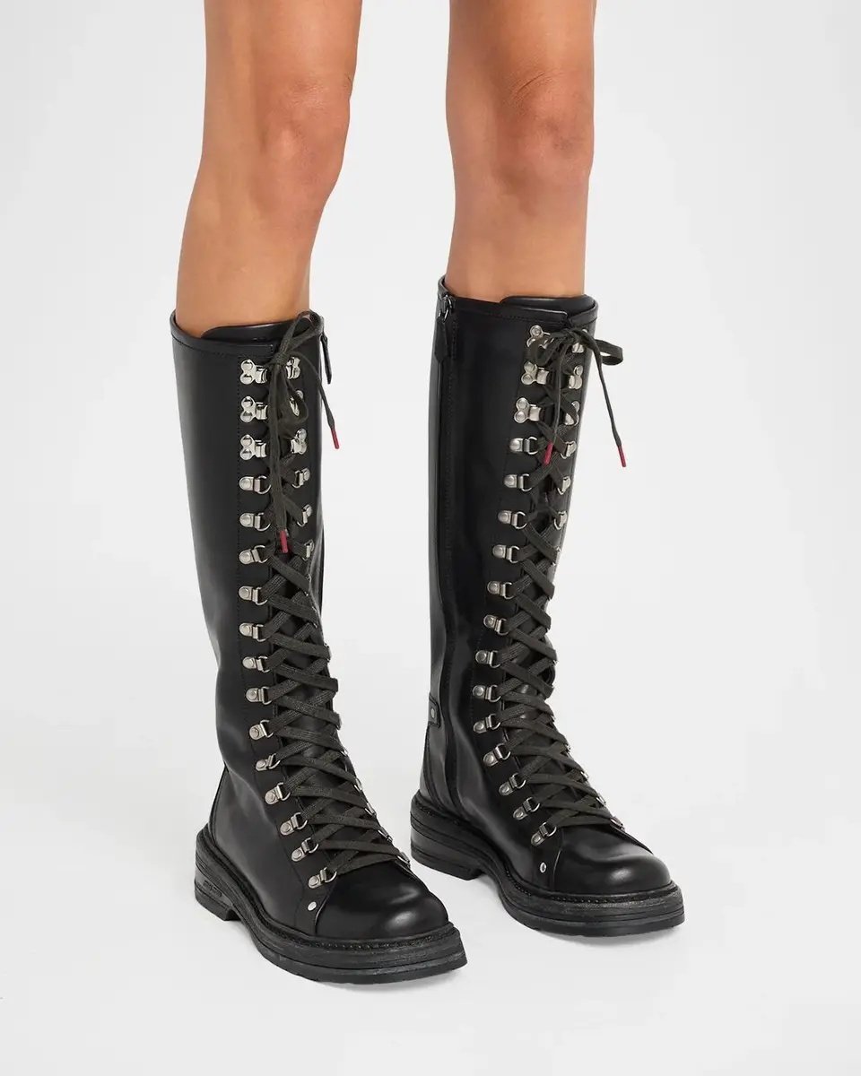 Miu Miu 40mm Leather Lace-Up Knee-High Combat Boots | Thumbnail 2 Miu Miu 40mm Leather Lace-Up Knee-High Combat Boots | Thumbnail 2