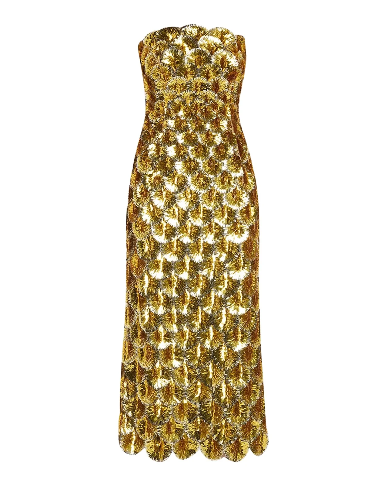 Strapless Scallop Sequined Midi Cocktail Dress Strapless Scallop Sequined Midi Cocktail Dress