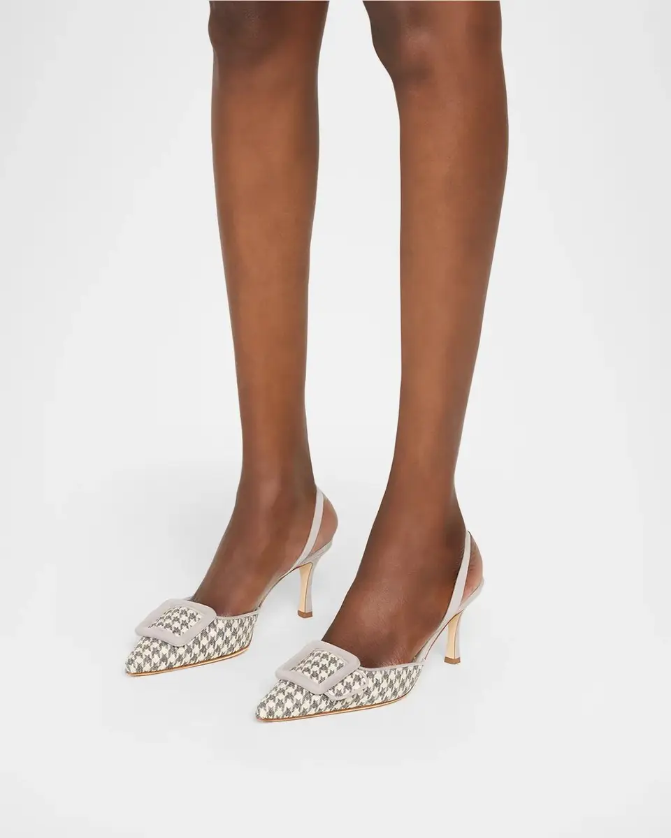 Manolo Blahnik 70mm Mayslibi Gala Houndstooth Suede Slingback Pumps | Thumbnail 2 Manolo Blahnik 70mm Mayslibi Gala Houndstooth Suede Slingback Pumps | Thumbnail 2