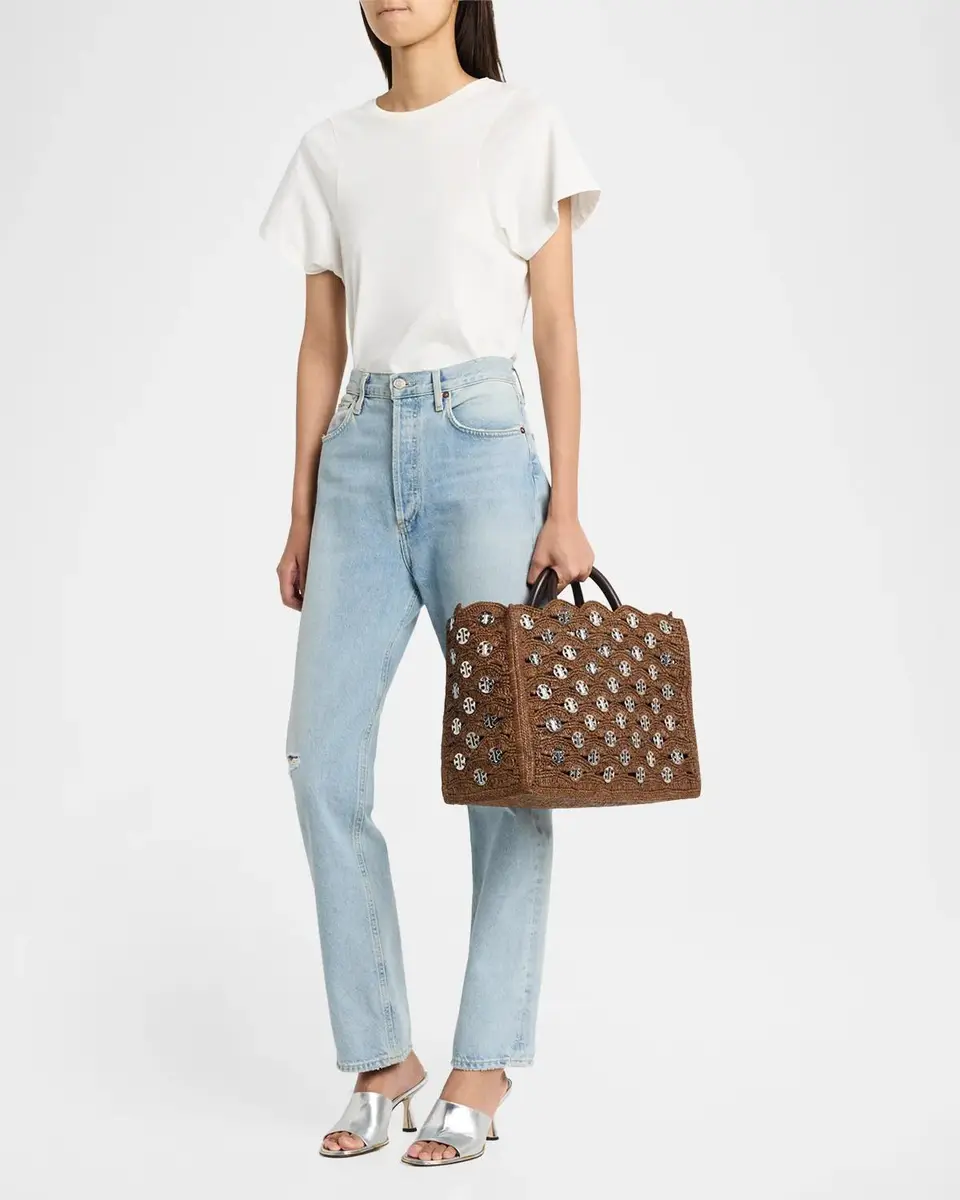 Rabanne Scalloped Disc-Embellished Raffia Tote Bag | Thumbnail 5 Rabanne Scalloped Disc-Embellished Raffia Tote Bag | Thumbnail 5