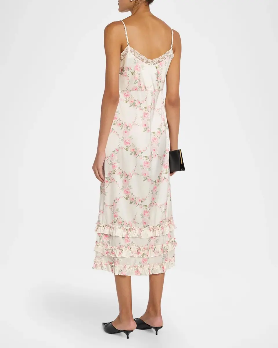 Simone Rocha Floral Satin Tiered Ruffle Midi Slip Dress | Thumbnail 3