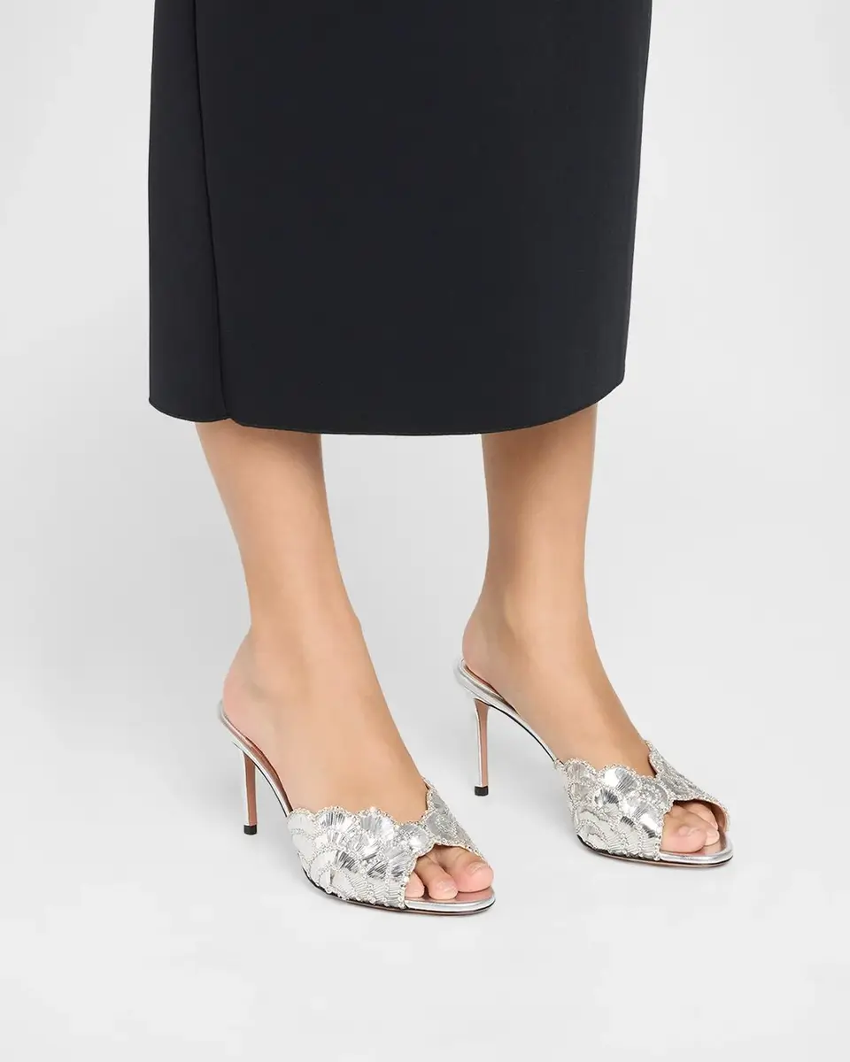 Aquazzura 75mm Ce Soir Embellished Metallic Mules | Thumbnail 2