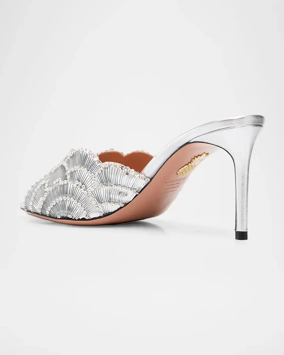 Aquazzura 75mm Ce Soir Embellished Metallic Mules | Thumbnail 4