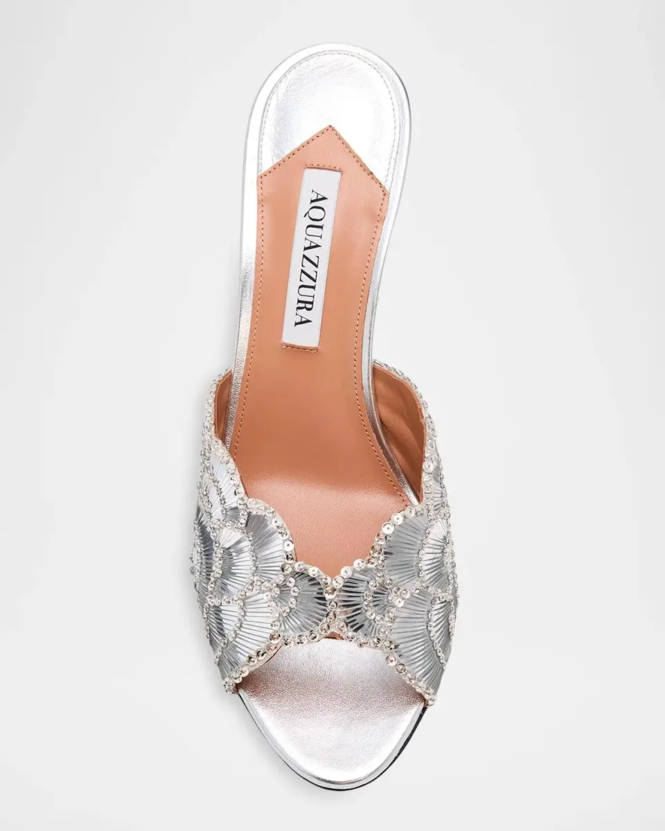 Aquazzura 75mm Ce Soir Embellished Metallic Mules | Thumbnail 6